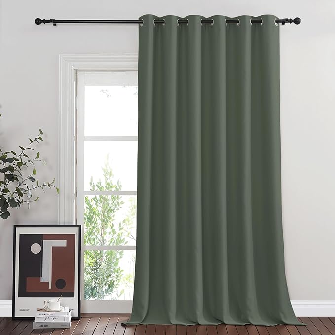 NICETOWN Blackout 90 inch Sliding Door Curtain for Living Room, Grommet Thermal Room Darkening Sound Reducing Window Treatment for Bedroom, 1 Panel, Dark Mallard, W80 x L90