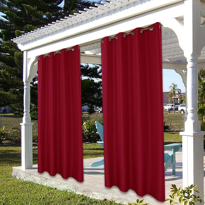 BONZER Waterproof Indoor/Outdoor Curtains for Patio Thick Privacy Grommet Curtains for Bedroom, Living Room, Porch, Pergola, Cabana, 1 Panel, 54W x 84L inch, Red