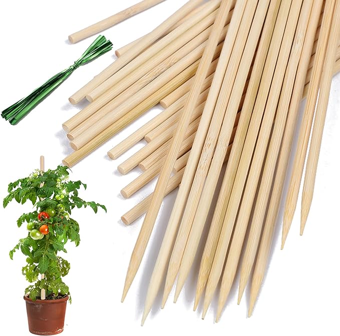 Bamboo Plant Stakes,HAINANSTRY Wood Plant Supports,Natural Bamboo Sticks for Plants/Floral/Potted Plant,Wooden Sign Posting Garden Sticks - 18 Inches 25 Pack