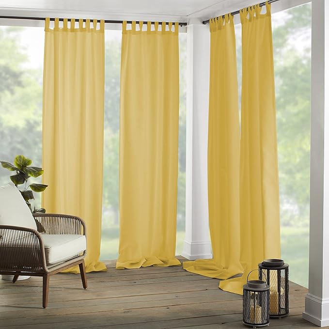 Elrene Home Fashions Matine Weatherproof Tab-Top Indoor/Outdoor Solid Color Curtain Panel for Porch, Pergola, Patio, Deck, 52”W x 84”L, Yellow