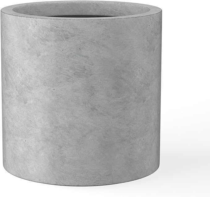 Kante 12.6" Dia Round Concrete Planter, Modern Style Large Cylindrical Plant Pot with Drainage Hole and Rubber Plug for Indoor Outdoor Patio, Natural Concrete