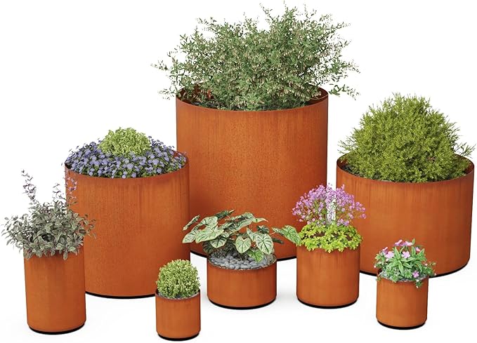 Plantercraft Large Round Planters for Outdoor Plants - 36x18 Inch Corten Steel Planter, Extra Large Outdoor Planter for Garden, Patio, and Landscape Design