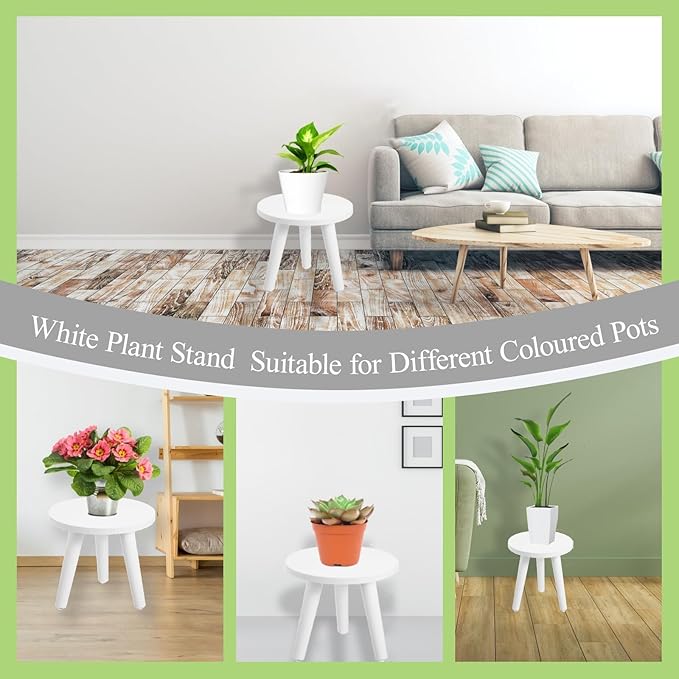 2PCS Samll Plant Stand Indoor/Outdoor for Plants,Wood White Planter Stands Holder Mid Century Pedestal Shelf,Sturdy Short Flower Rack Boho Short Plant Table 6.2"Tall Wooden Plants Stool for Garden