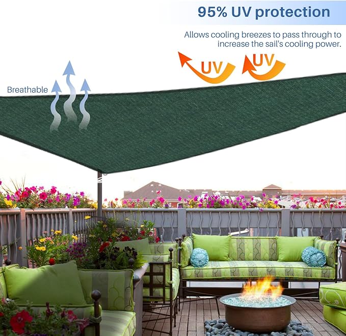 E&K Sunrise 10' x 10' x 10' Sun Shade Sail Triangle Canopy Shade Cover UV Block for Patio Backyard Garden Outdoor (Green)