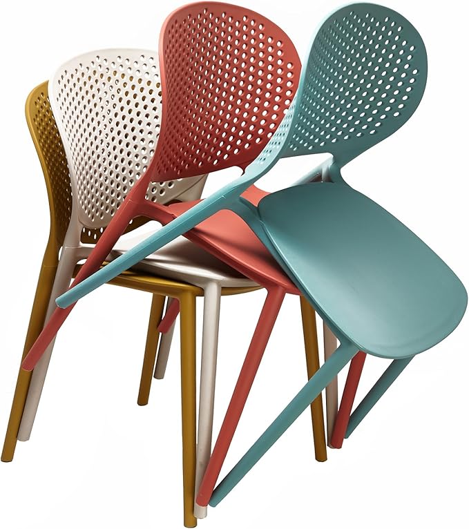2xhome Set of 3 Patio Dining Chairs | Modern Stackable Outdoor Pool Side Chair | Weather Resistant Plastic for Yard, Porch, Balcony, Kitchen, Black