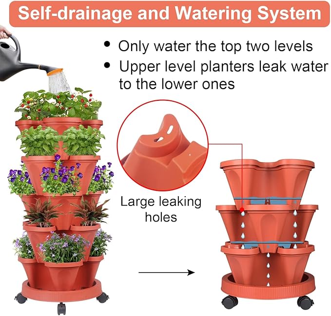 GameXcel Vertical Planter - 5 Tier Stackable Planter-Red