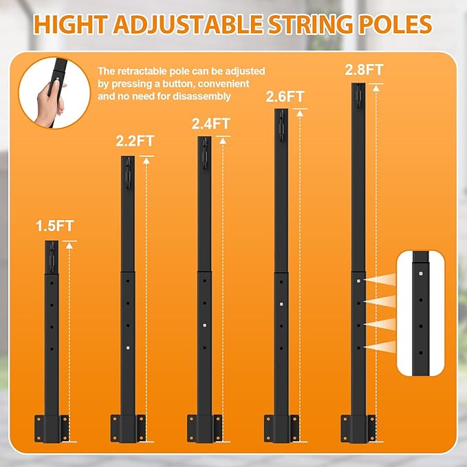 4 Pack String Light Poles,2.8 Ft Light Poles for Outside String Lights,Outdoor Lights Pole with Fork,Metal Poles Stand for Patio Deck Backyard