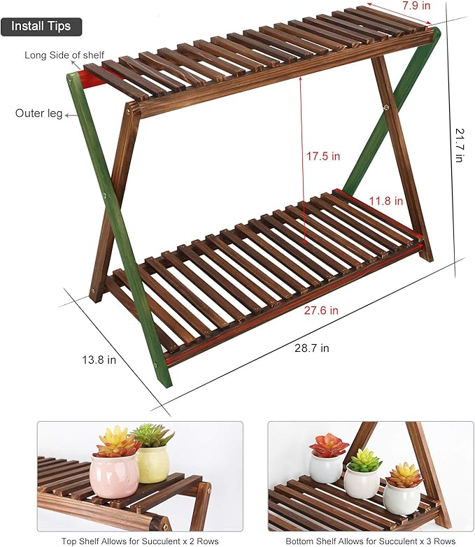 Wood Plant Stand Indoor Outdoor 2 Tiers Flower Stand Corner Stepped Planter Shelf Rack Flowerpot Holder for Plant Display in Patio Balcony Entryway Porch Livingroom (Classic X-Cross Design)