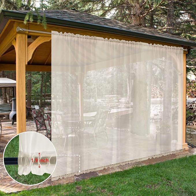 SpaceDresser Waterproof Outdoor Sheer Curtains for Patio - 2 Panels Rod Pocket Indoor Voile Sheer Curtain for Living Room,100W x 120L inch, Ivory