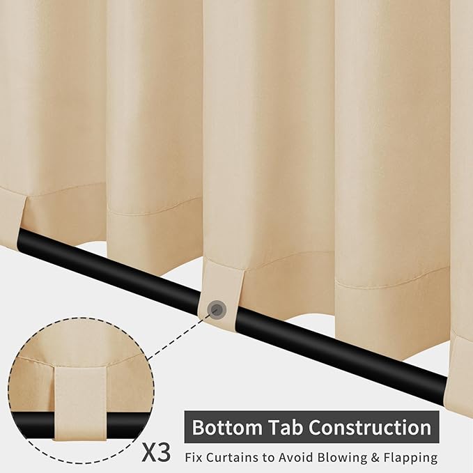 Easy-Going Outdoor Patio Curtains Detachable Tab Top Windproof Weatherproof Curtain for Cabana, Porch, Pergola and Gazebo, Tab Bottom Drape, 2 Panels, 54W x 84L inch, Beige