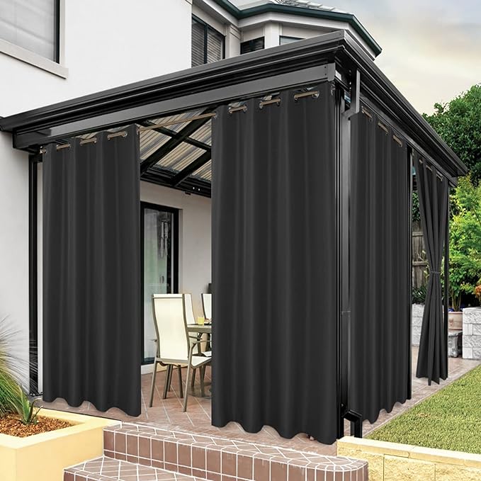 BONZER Waterproof Indoor/Outdoor Curtains for Patio Thick Privacy Grommet Curtains for Bedroom, Living Room, Porch, Pergola, Cabana, 1 Panel, 84W x 108L inch, Charcoal