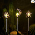 Solar Garden Stake Lights, Moon Sun Star Yard Decorations Outdoor 3 Pack Solar Garden Decor for Lawn, Pathway, Flower Bed, Memorial Garden, Patio Outdoor Gifts for Mom, Loved Ones