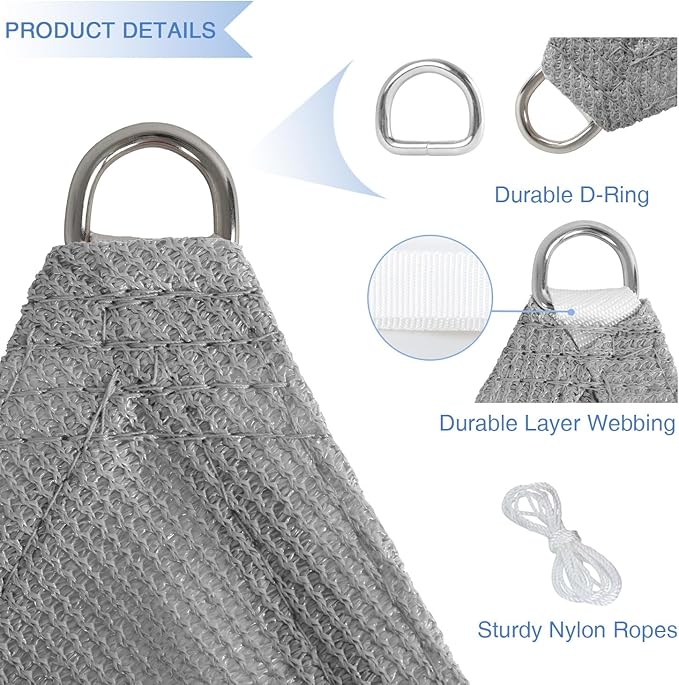 E&K Sunrise 9' x 9' x 9' Sun Shade Sail Triangle Canopy Shade Cover UV Block for Patio Backyard Garden Outdoor (Light Gray)
