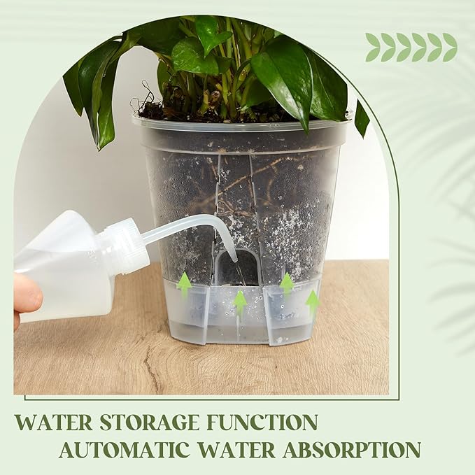 Self Watering Pots for Indoor Plants with Deep Reservoir and High Drainage Holes for Outdoor Plants and Flowers, Bare Root Planter(4.72'', 5.91'', 7.09'',Clear,12 Pcs)
