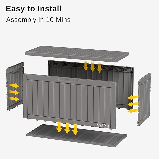EAST OAK 60 Gallon Deck Box, Outdoor Storage Box with Padlock for Patio Furniture, Patio Cushions, Gardening Tools, Pool Supplies, Waterproof and UV Resistant Resin, Grey