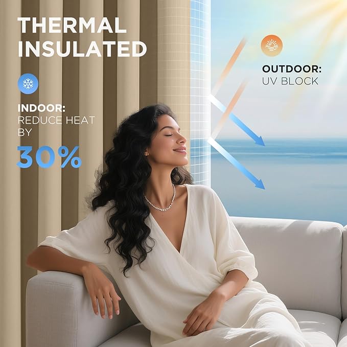 Joydeco Blackout Patio Sliding Door Curtains 90 Inches Long, Grommet Privacy Room Divider Curtains, Extra Wide Thermal Blackout Drapes for Bedroom Living Room (Light Beige, 100Wx90L, 1 Panel)