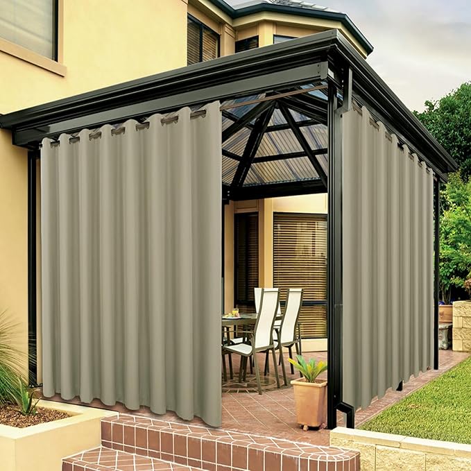 BONZER Waterproof Outdoor Curtains for Patio Porch Pergola Cabana Thick Privacy Extra Wide Grommet Indoor Curtains for Bedroom Living Room, 1 Panel, 150W x 108L inch, Taupe