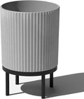 Veradek Demi Series Round Planter w/ Stand for Porch/Patio | Durable Plastic-Concrete & Wooden Stand | Modern Décor for Tall Plants, Flowers