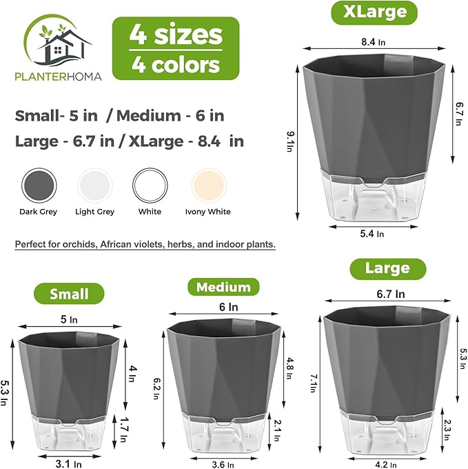 10 Pack Self Watering Pots for Indoor Plants, 6.7 Inches Self Watering Planters African Violet Pots Clear Pots for Herb Orchid Flower Houseplant, Dark Grey