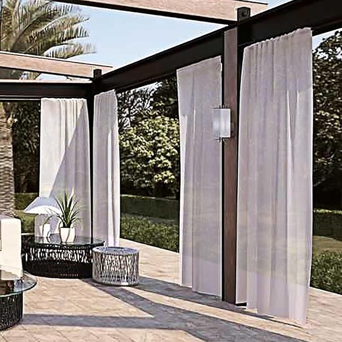 SpaceDresser Waterproof Outdoor Sheer Curtains for Patio - 4 Panels Rod Pocket Indoor Voile Sheer Curtain for Living Room,52W x 120L inch,Silver Grey