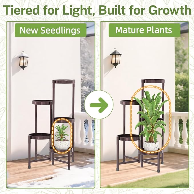 iDavosic.ly Plant Stand Indoor Outdoor, 5 Tier Corner Metal Flower Display Holder Shelf, Easy Assembly Folding Tall Orchid Rack for Patio Balcony Porch Garden Living Room House, Violet Bronze