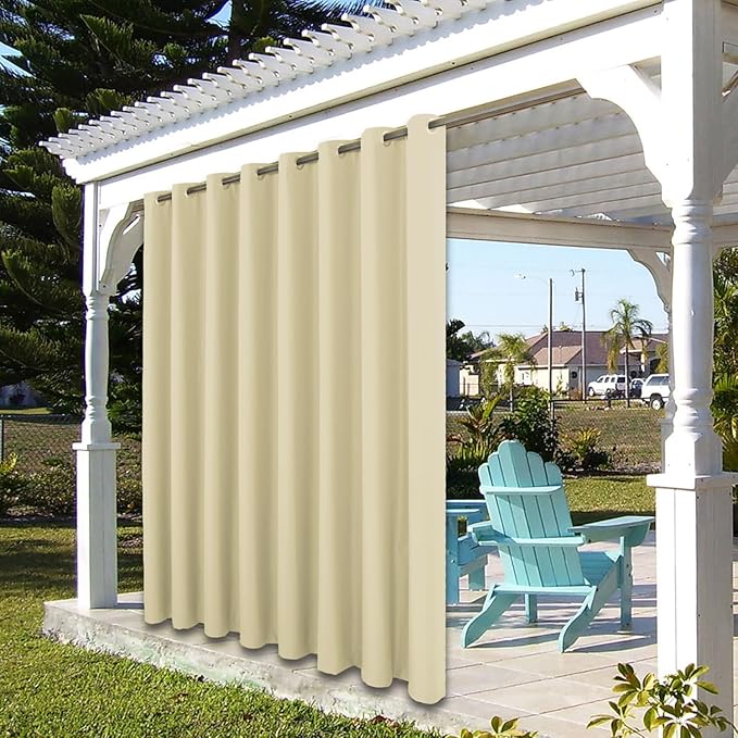 BONZER Outdoor Curtains for Patio Waterproof Thick Privacy Wide Grommet Light Filtering Outside Curtains for Porch Pergola Gazebo Deck, 1 Panel, 110W x 120L inch, Cream