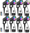 12W LED Landscape Lights Low Voltage, RGBW Color Changing 12V AC/DC Waterproof Outdoor Spotlights with Remote Control, IP65 Garden Pathway Lights with 8 Spike Stands for Christmas Decorative(8 Pack)