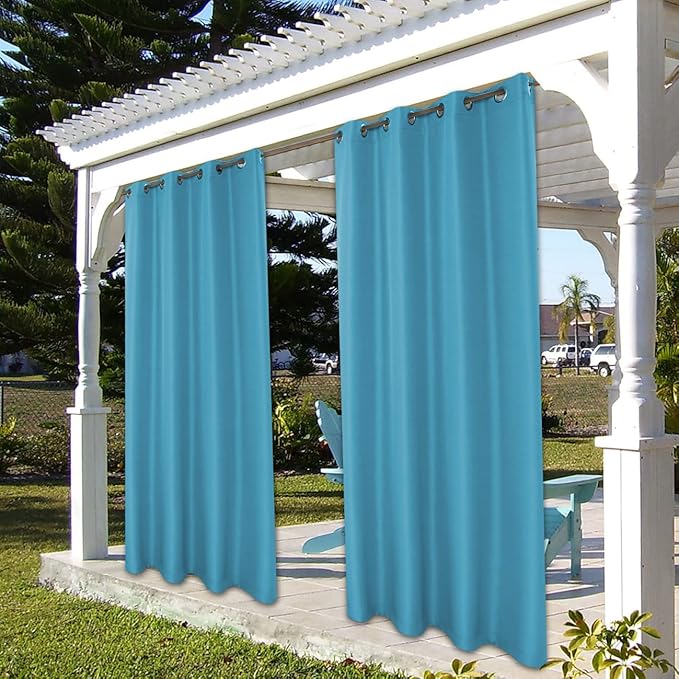BONZER Waterproof Indoor/Outdoor Curtains for Patio Thick Privacy Grommet Curtains for Bedroom, Living Room, Porch, Pergola, Cabana, 1 Panel, 84W x 84L inch, Teal