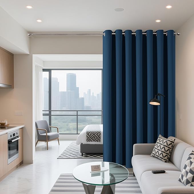 Joydeco Blackout Patio Sliding Door Curtains 84 Inches Long, Grommet Privacy Room Divider Curtains, Extra Wide Thermal Blackout Drapes for Bedroom Living Room (Navy Blue, 80Wx84L, 1 Panel)