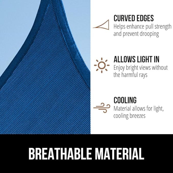 GORILLA GRIP Heavy Duty Sun Shade, UV Protection Fade Tear and Rust Resistant Rectangle Sunshade Canopy, Curved Edges Blocks Sunlight, Breathable Sail, Outdoor Patio, Lawn Garden 12x12 FT Blue