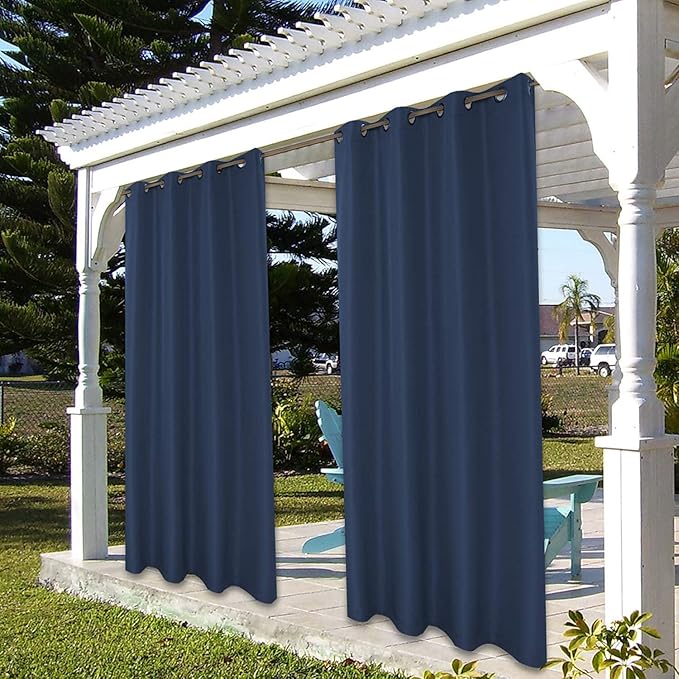 BONZER Outdoor Waterproof Curtains for Patio Privacy Grommet Light Filtering Outside Curtains for Gazebo, Porch, Pergola, Pavilion, 1 Panel, 54W x 84L inch, Navy