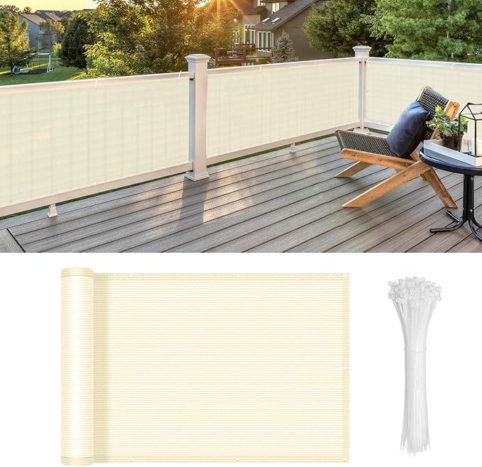 LOVE STORY Custom Size 3'x4' Butter Cream Balcony Privacy Screen,UV Block Privacy Fence Screen,90% Shield for Outdoor Pool Garden Apartment Railing