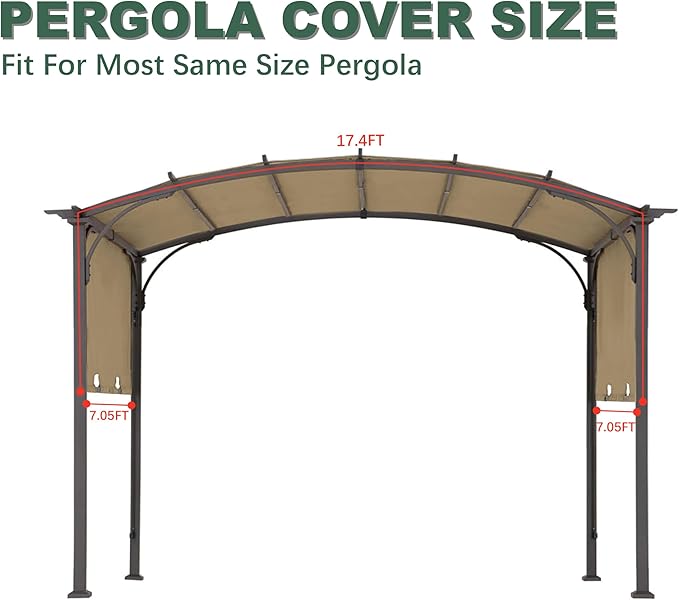 85''x 208'' Universal Doubleton Steel Pergola Replacement Cover for Pergola L-PG080PST, (Khaki)
