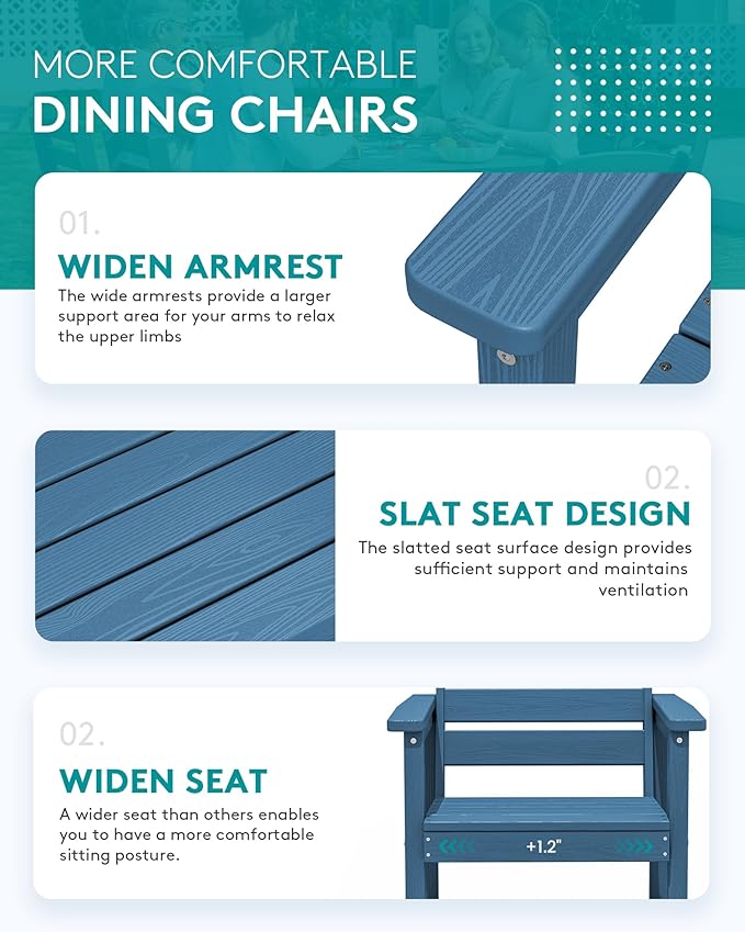 SERWALL 9-Piece Outdoor Dining Set, 60" - 83" Expandable Outdoor Dining Table and 8 HDPE Chairs, All Weather HDPE Outdoor Furniture Set for Backyard, Garden, Blue