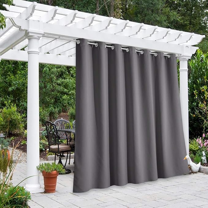 NICETOWN Outdoor Curtains for Patio W100 x L84 inch 2 Pieces, Sun Blocking Screen Shades 100% Privacy for Garage Window Patio Door Pergola Pool Hut, Weatherproof Blinds for All Season, Grey