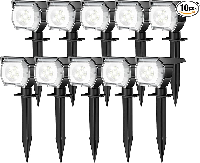 EIUIO Solar Outdoor Lights, 3 Lighting Modes Solar Spot Lights Outdoor with Auto On/Off, Waterproof Landscape Lighting for Garden Yard Pathway