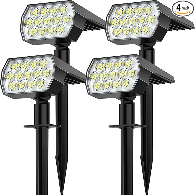 Solar Spot Lights Outdoor Waterproof IP65, [4 Pack/52 LED] 2-in-1 Solar Landscaping Spotlights, 3 Lighting Modes Solar Powered Garden Flood Light for Patio Pathway Driveway Yard Pool (Cool White)