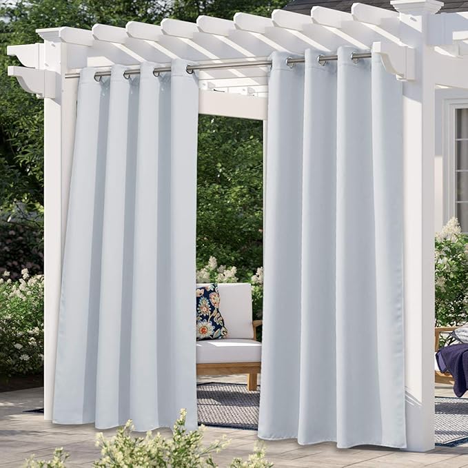 NICETOWN Exterior Winter White Outdoor Curtain for Patio Waterproof, Thermal Insulated Stainless Steel Grommet Durable Outside Vertical Drape for Yard Party/Picnic, 1 Panel, W52 x L95