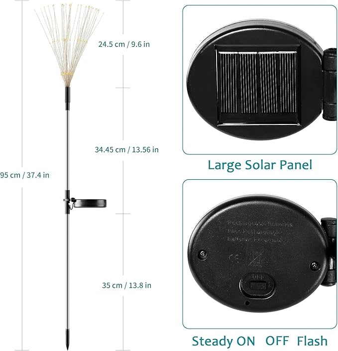 JJGoo Solar Firework Lights, 2 Pack 180 LEDs 2 Lighting Modes Solar Lights Outdoor Waterproof for Garden Patio Walkway Pathway Party Wedding Christmas Decorative - Warm White
