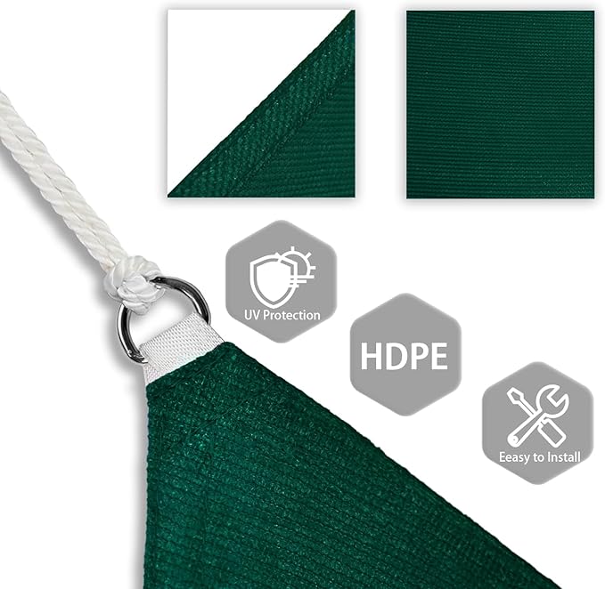 Patio Paradise 19' x 19' x 19' Sun Shade Sail Triangle Canopy Shade Cloth Fabric Sunlight Block Patio Pergola Cover HDPE Deck Awning for Outdoor Backyard Roof Shading, Green