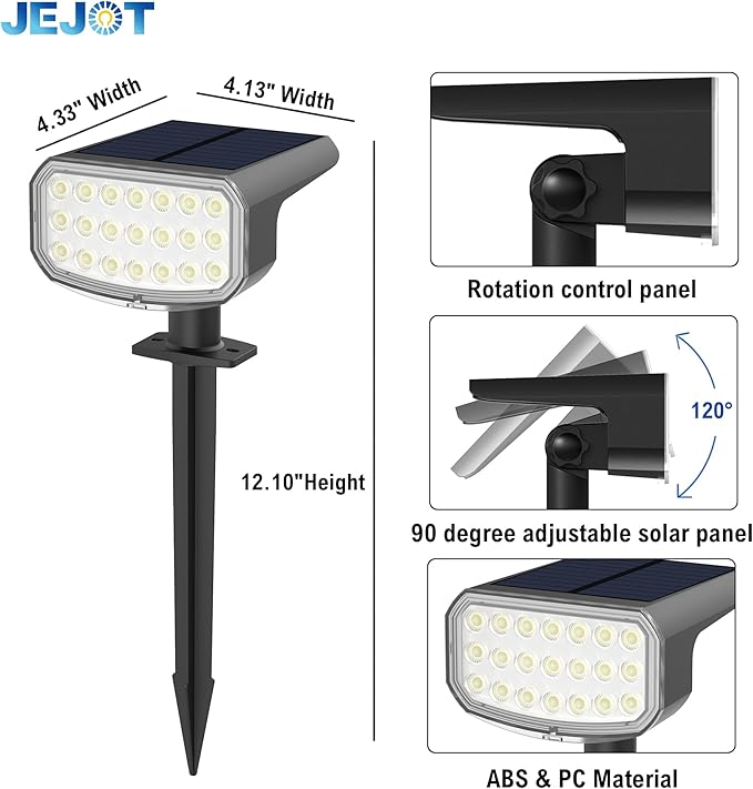 Solar Lights Outdoor Waterproof IP65, Super Bright LED with Lens, 6500K 2 Lighting Modes, Solar Powered Yard Garden Solar Spot Lights for Outside Landscape Auto On/Off -8 Pack