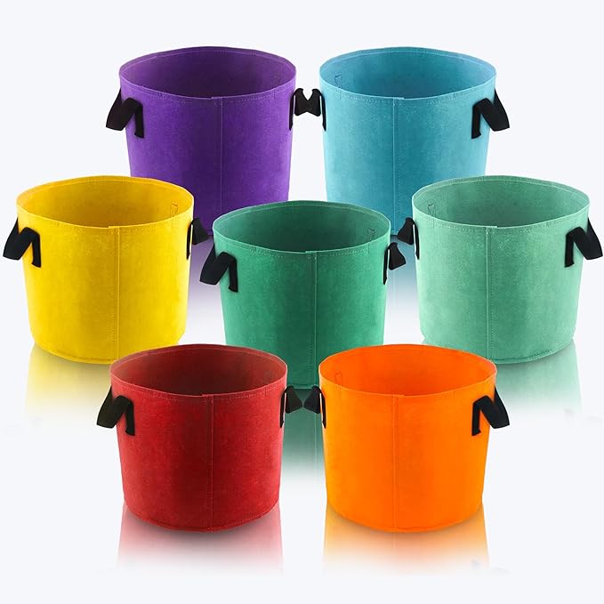 15 Gallon Grow Bags, 7 Pack Colorful Fabric Plant Pots with Handles for Garden and Outdoor Planting