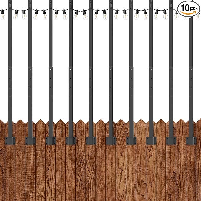 AILBTON 2.6Ft String Light Poles 10 Pack,Light Poles for Outside Lights,Outdoor with Fence Brackets Hanging Lights,Metal Stand Deck Patio Backyard