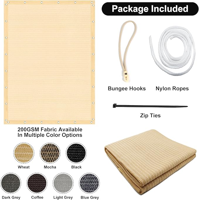 Artpuch 90% Sun Shade Cloth, 12 x 12 FT Pergola Shade Cover Canopy with Grommets, Sun Screen Fabric Tarp for Patio, Outdoor, Garden, Backyard, Wheat