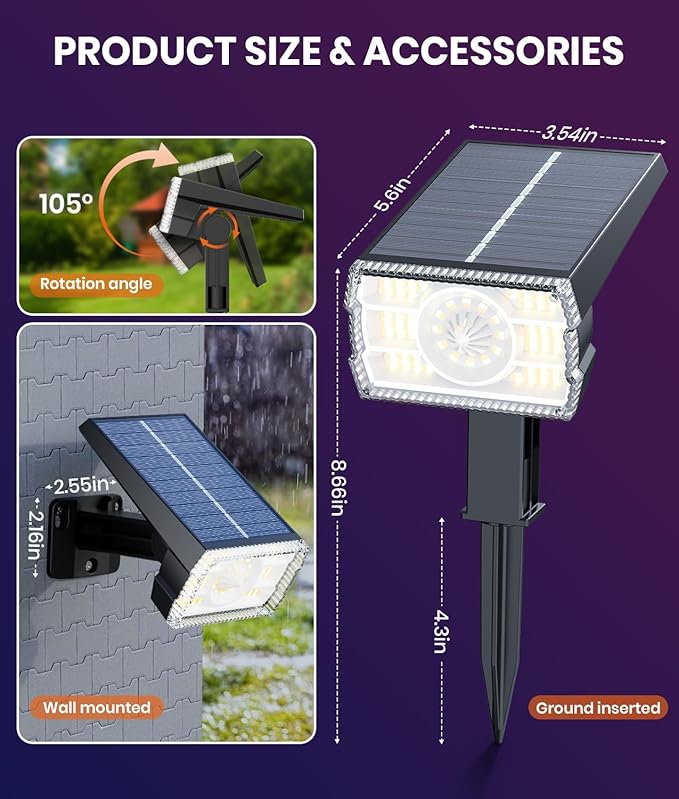 Christmas Solar Spot Lights Outdoor Waterproof 4-Pack, Multicolor RGB Solar Powered Landscape Lights with 6 Colors 10 Modes, 58 LED Adjustable Spotlights for Yard Garden Patio Landscape Pathway Decor