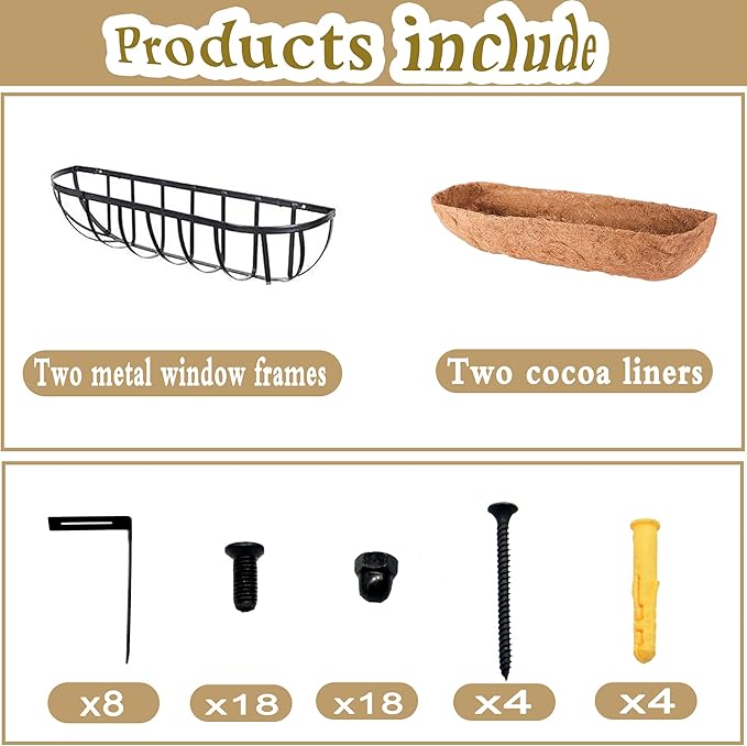 2pack 30-inch Window Sill Window Railing Planters with Cocoa Liner for Outdoor Balconies, Porches, Fences, Patio Railings