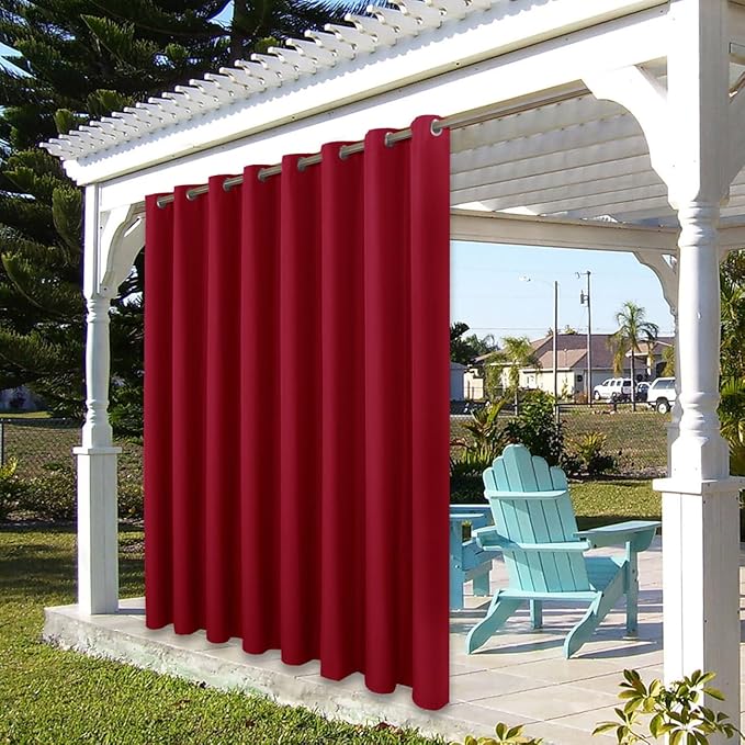 BONZER Wide Waterproof Outdoor Curtains for Patio Heavy Privacy Light Filtering Grommet Outside Curtains for Porch, Pergola, Gazebo, 1 Panel, 110W x 108L inch, Red