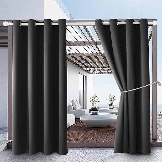 Waterproof Outdoor Curtain W52 x L63 - Grommet Top Sunlight Blocking Window Treatment Drapes Blackout Curtains for Home Bedroom Living Room Outdoor Patio Porch Pergola (Dark Gray, 2 Panels)
