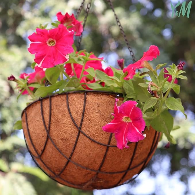 Y&M 2pcs 16“ Round Coconut Fiber Liner, 16'' Coco Liner Pre-Formed Replacement for Wall Hanging Planter Basket