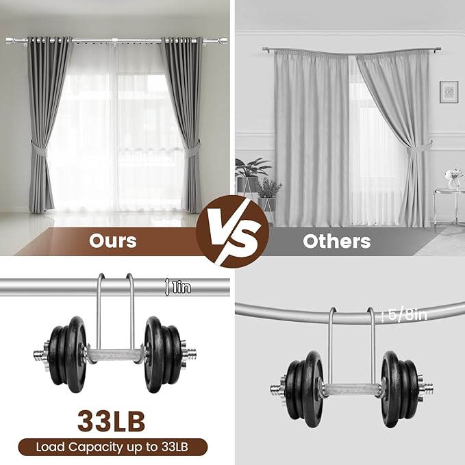 1” Diameter Silver Curtain Rod Itself is 30-90 Inch 2 Pack, Fit 30 to 84 Inch Windows with Heavy Duty Adjustable Telescopic Rod，Splicing Metal Extra Long Curtain Rod for Windows